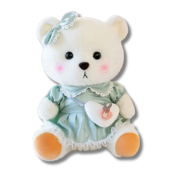 Cute Dressed Teddy Bear with Ribbon & Heart Shaped Bag