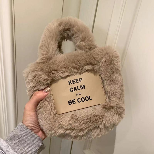 Cozy Khaki Plush Messenger Bag for Women