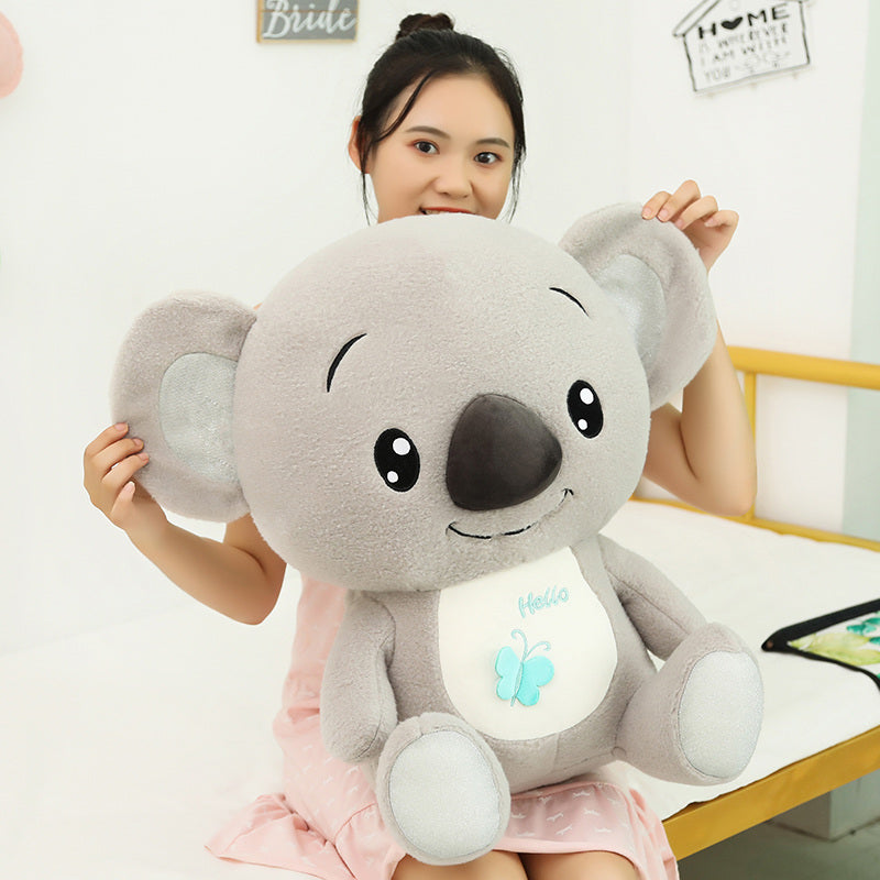 Front View of Soft Plush Koala Toy in Gentle Grey - RiniShoppe