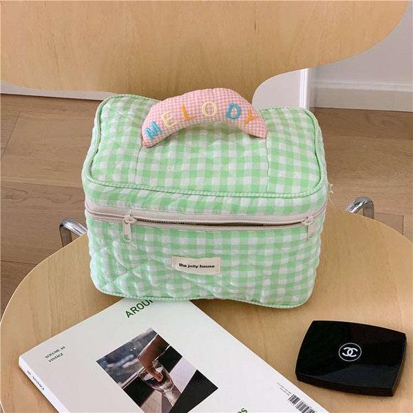 Ins Plaid Cosmetic Bag Large Capacity Japanese Style