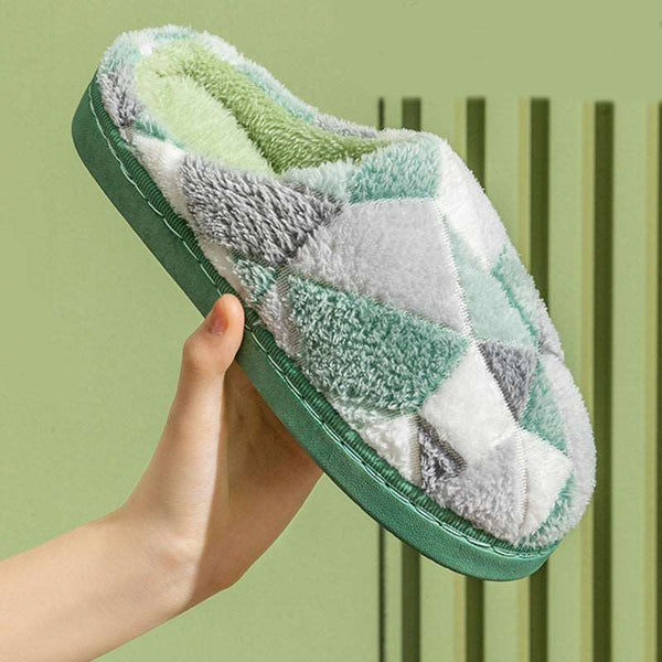 Pachwork Slippers Plush Warm House Shoes Bedroom Slippers Women