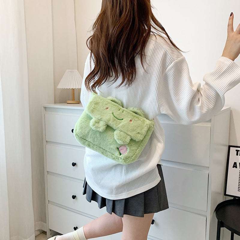 Adorable Cartoon Embroidered Plush Crossbody Bag